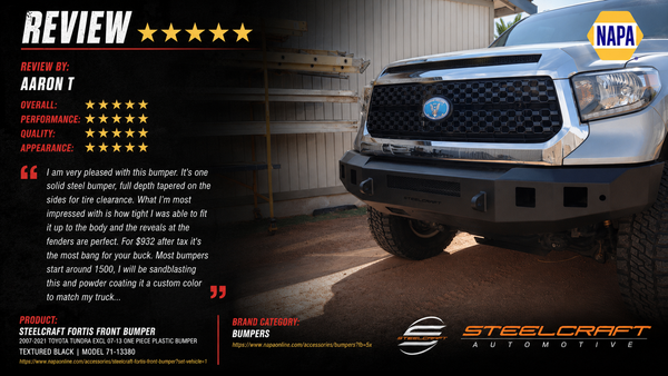 Steelcraft Fortis Front Bumper Review for the 2007-2021 Toyota Tundra on Napaonline | Real Customer Feedback
