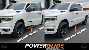 Ram 1500 Crew Cab 19-23 PowerGlide Retractable Running Board, Retractable Running Board, Ram, Powersteps, PowerGlide, Power Steps, heavy-duty extruded aluminum, PowerGlide Retractable Boards, Rocker Panel Mounting, Crew Cab, Dodge, RAM 1500