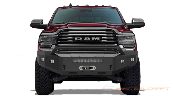 Steelcraft Fortis Front Bumper | 2019-2026 RAM 2500/3500  Hoop with light tabs Winch Ready | Textured Black| Model 71-12280HPW