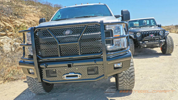 Steelcraft HD Front Bumper Replacements | 2017-2022 Ford Super Duty  Winch Ready - With Receiver/Accomodates Front Camera & Adaptive Cruise Control | Black Model HD11380RCCW